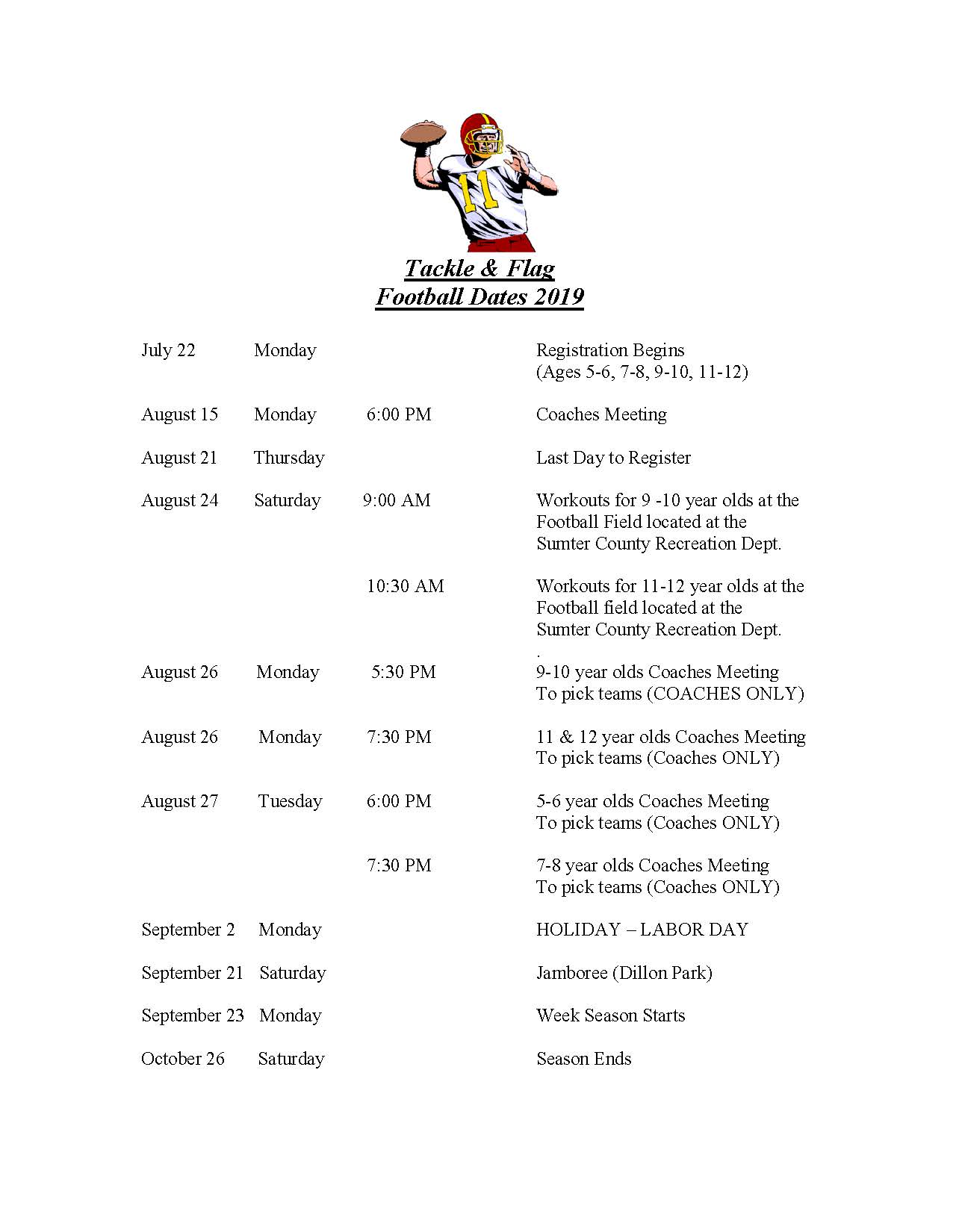 Football Date Sheets 2019